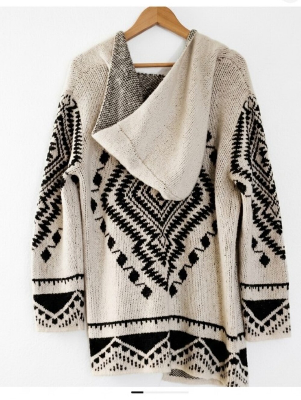 Boho Hooded Knit Sweater — Cream and Black